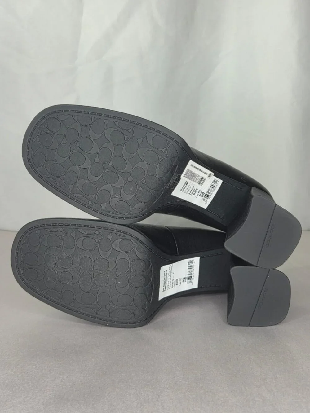 COACH Sculpted Block Heel Black Leather Pumps, Size: 8 B
